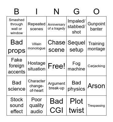 B-Movie Bingo Card
