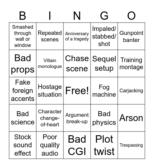 B-Movie Bingo Card