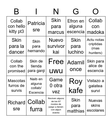 Identity live stream Bingo Card