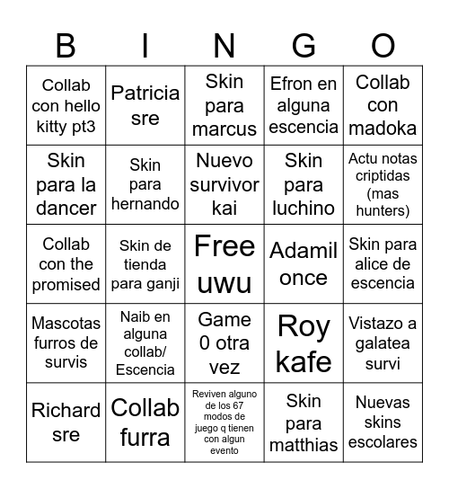Identity live stream Bingo Card