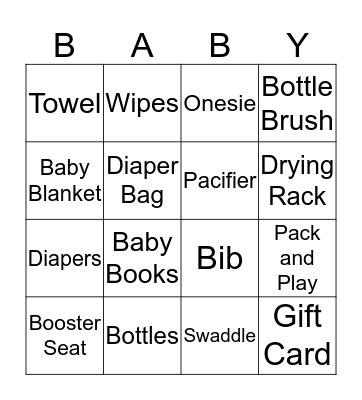 Baby Shower Bingo Card