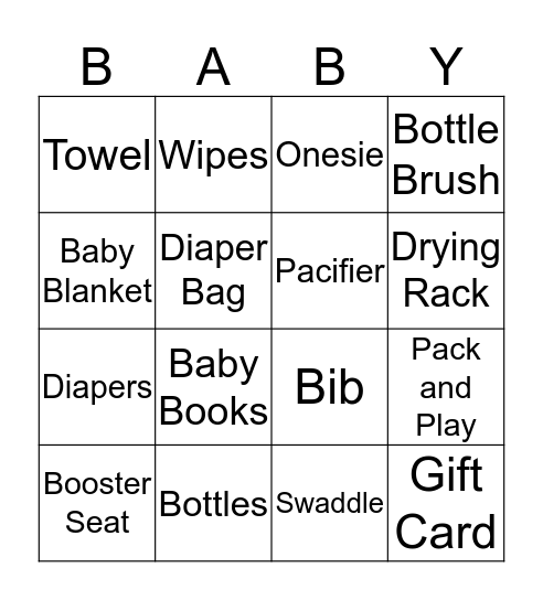 Baby Shower Bingo Card