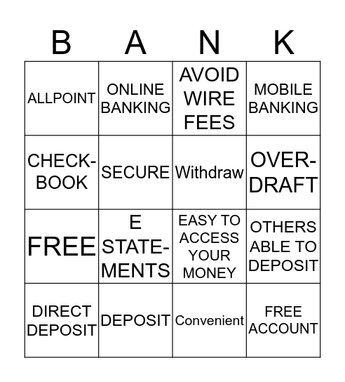 BANK ACCOUNT? Bingo Card