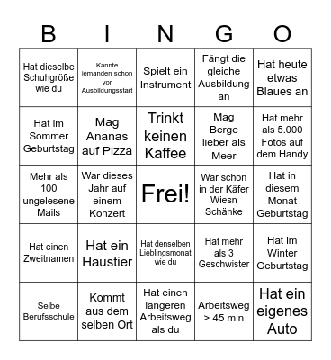 Azubi-Bingo Card