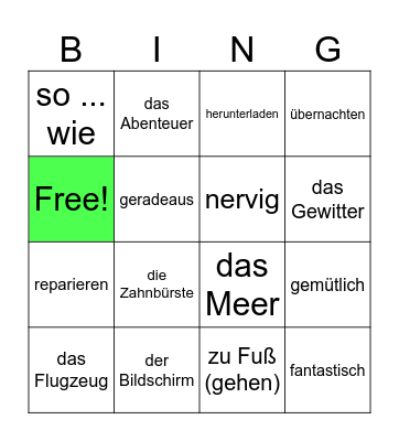 5. Klasse Schulstart Bingo Card
