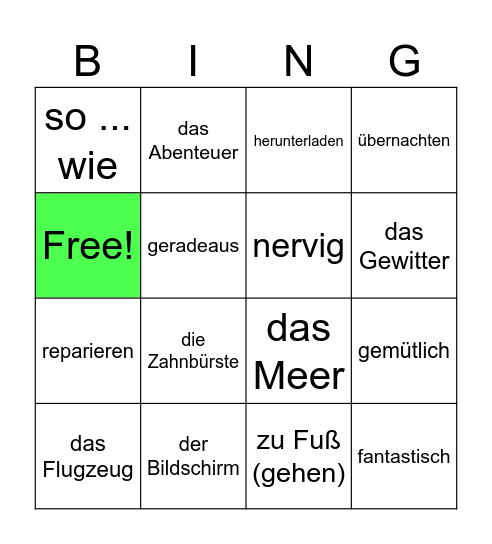 5. Klasse Schulstart Bingo Card