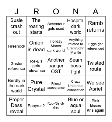Deltarune chapter 6 Bingo Card