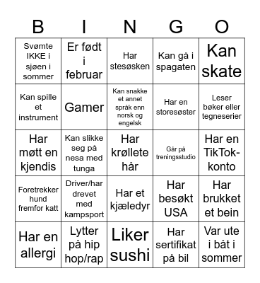Bli kjent-Bingo Card