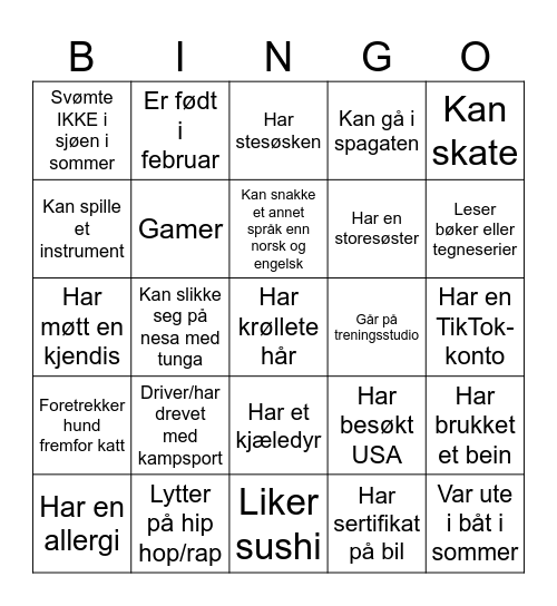Bli kjent-Bingo Card