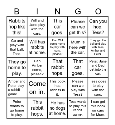 Key Words with Peter and Jane -  We like rabbits Bingo Card