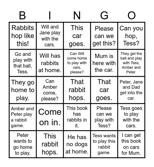 Key Words with Peter and Jane -  We like rabbits Bingo Card