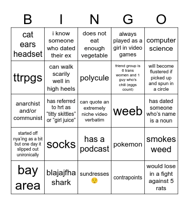 trans girl bingo Card