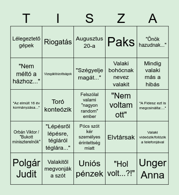 Parlamenti Bingo Card