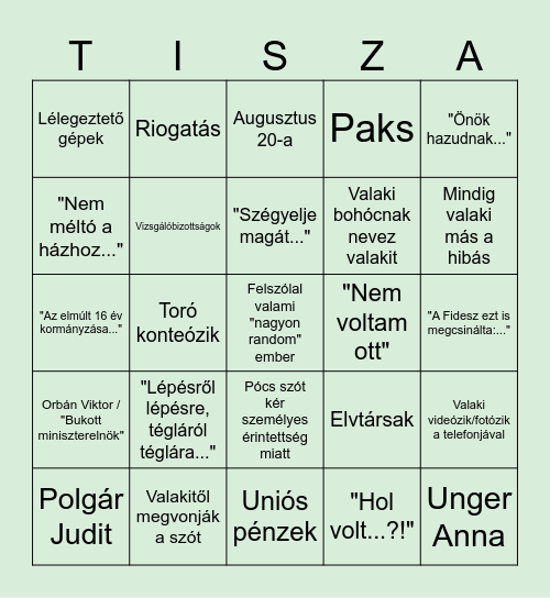 Parlamenti Bingo Card