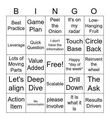 Corporate Jargon Bingo Card