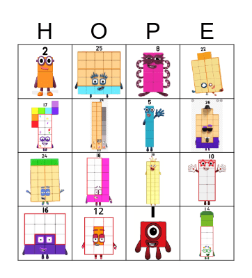 Number blocks Bingo Card