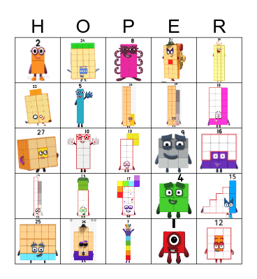 Number blocks Bingo Card