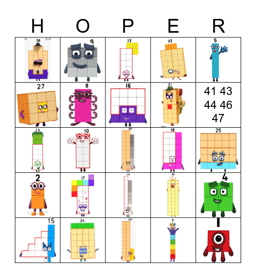 Number blocks Bingo Card