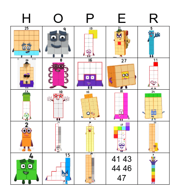 Number blocks Bingo Card