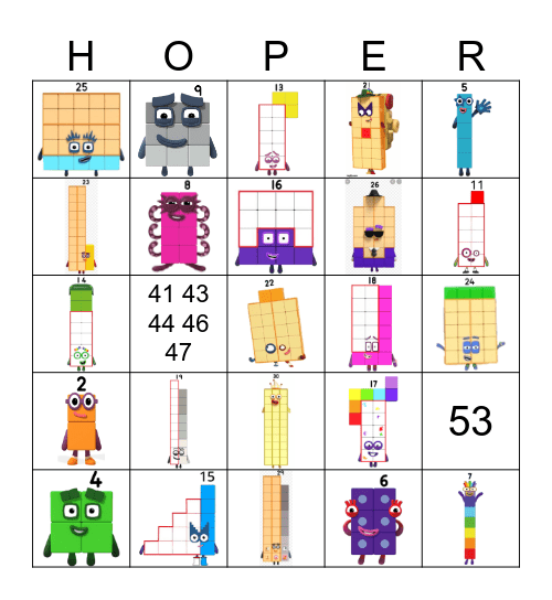 Number blocks Bingo Card