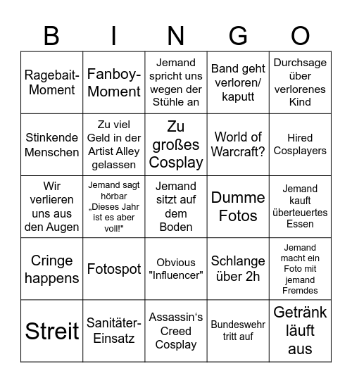 Gamescom Bingo Card