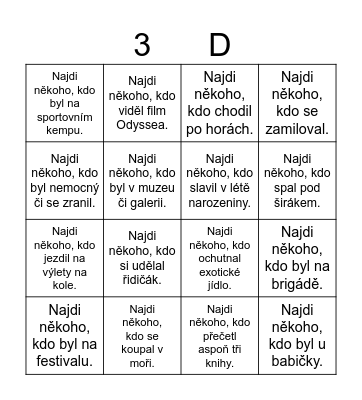 Prázdninové bingo Card