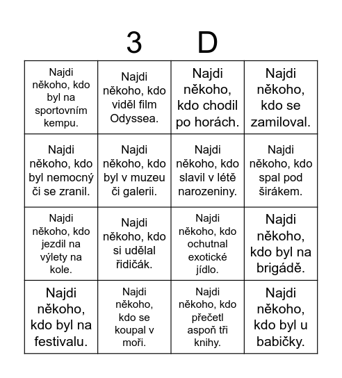 Prázdninové bingo Card
