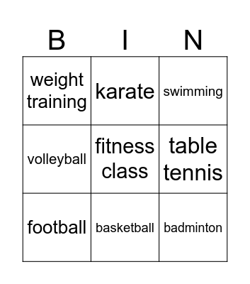Sports Bingo Card