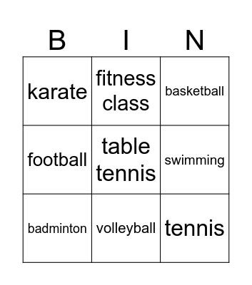 Sports Bingo Card