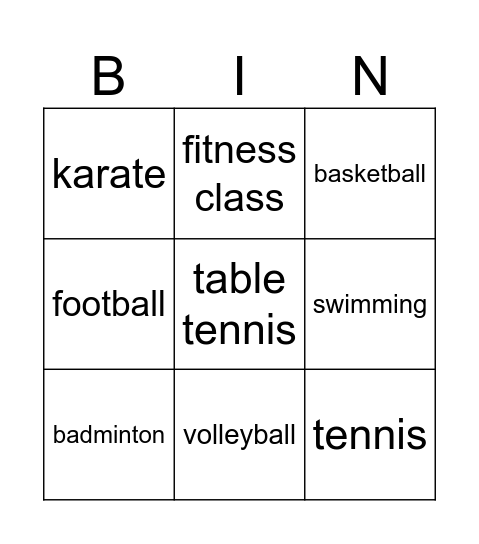 Sports Bingo Card