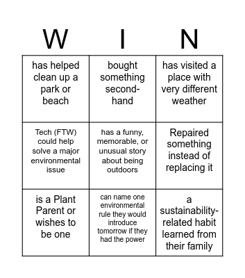 Get to know each other Bingo Card