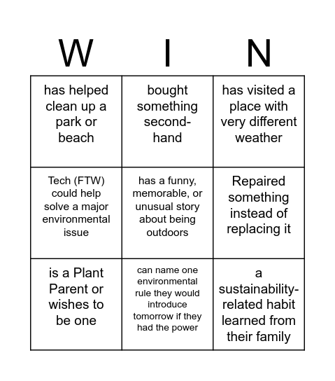 Get to know each other Bingo Card