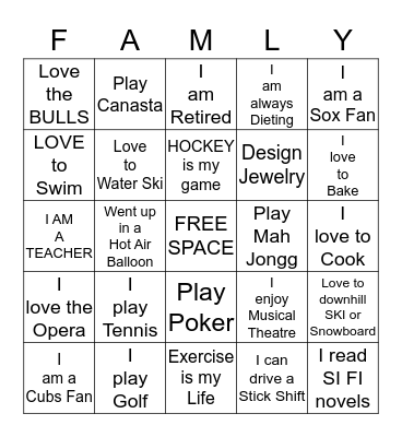 Triffler Reunion Bingo Card