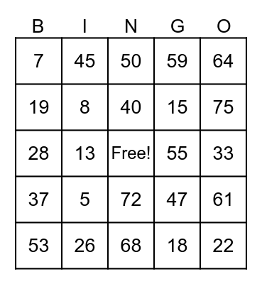 Untitled Bingo Card
