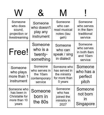 CHRISTALITE W&M RETREAT 2027 Bingo Card