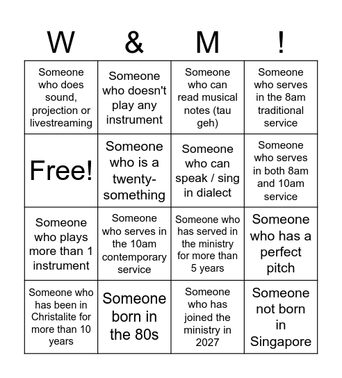 CHRISTALITE W&M RETREAT 2027 Bingo Card