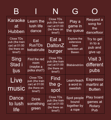 PUBRUNDA Bingo Card