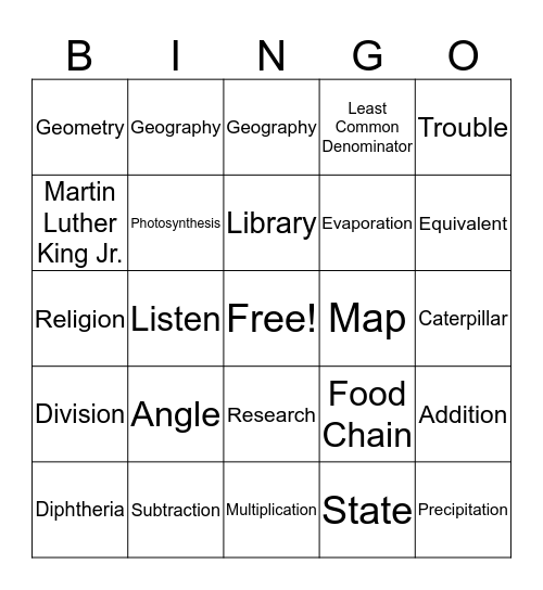 Vocab Bingo Card