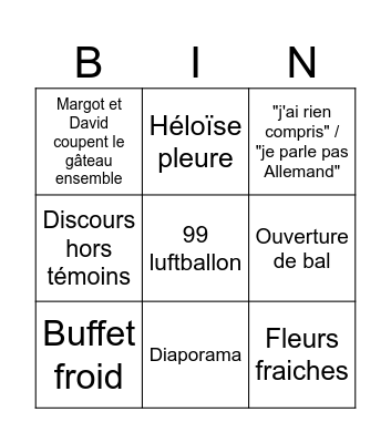 Le mariage de Margot et David Bingo Card