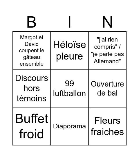 Le mariage de Margot et David Bingo Card