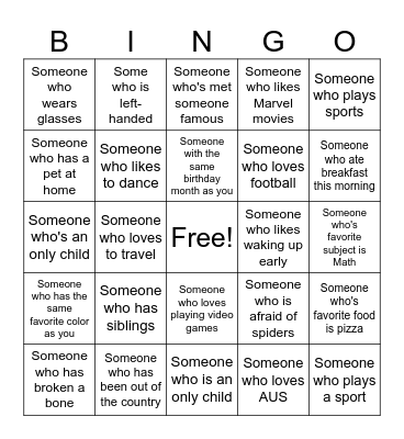 Grade 4 Human Bingo Card