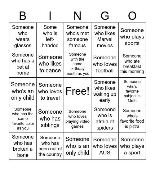 Grade 4 Human Bingo Card