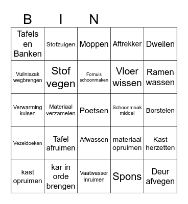 Schoonmaak Bingo Card
