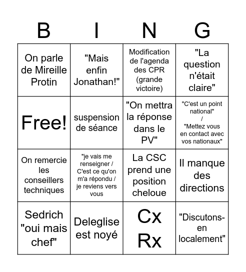 CPR Bingo Card