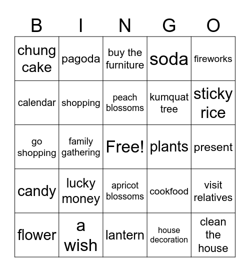 Our Tet holiday Bingo Card