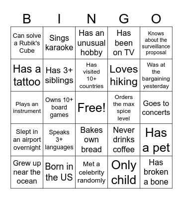 Social Bingo Card