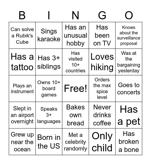Social Bingo Card