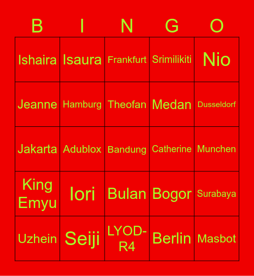 𝕭𝕴𝕹𝕲𝕺 Bingo Card