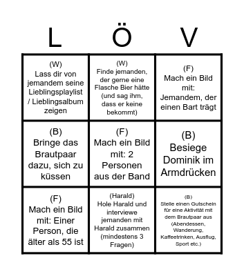 Bingo Domimi Hochzeit Bingo Card