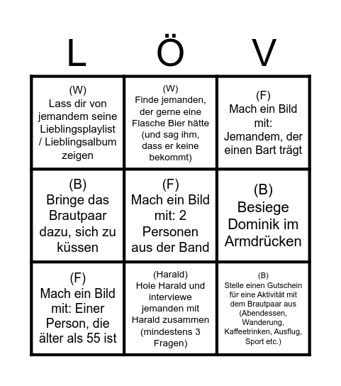 Bingo Domimi Hochzeit Bingo Card